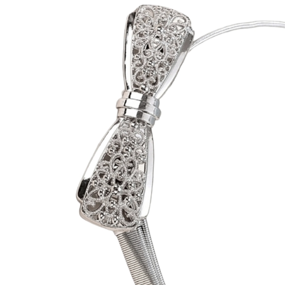 Silver Bow-Tie Ultra Stretchy Skinny Belt - Picture 3 of 4